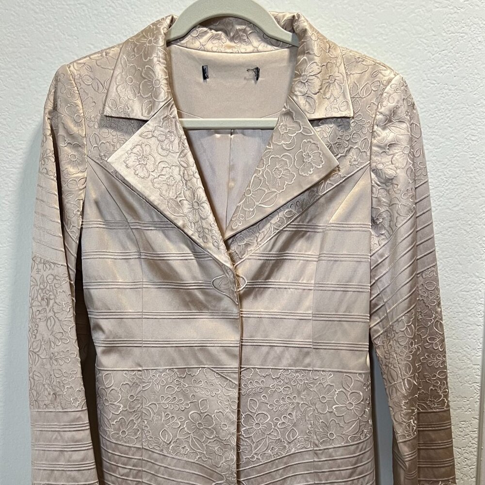 Vintage Champagne Ivory Brocade Long Dress Coat One of a kind Medium